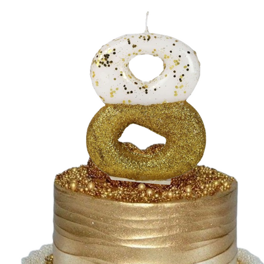 Semi Glitter Numerical Gold Candles - 8 No Candle Semi Glitter Gold