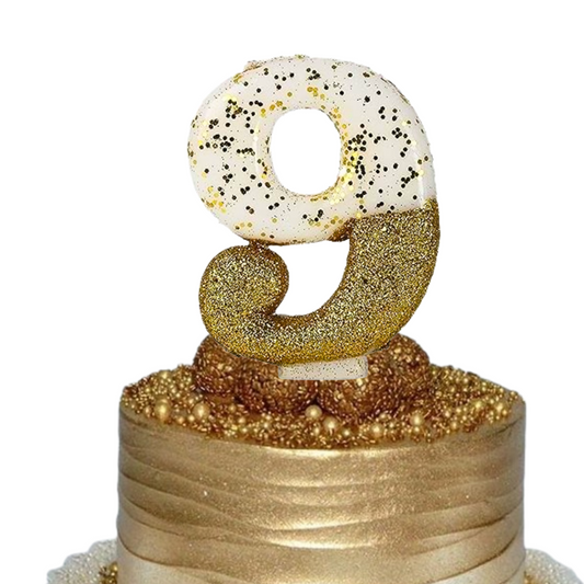 Semi Glitter Numerical Gold Candles - 9 No Candle Semi Glitter Gold