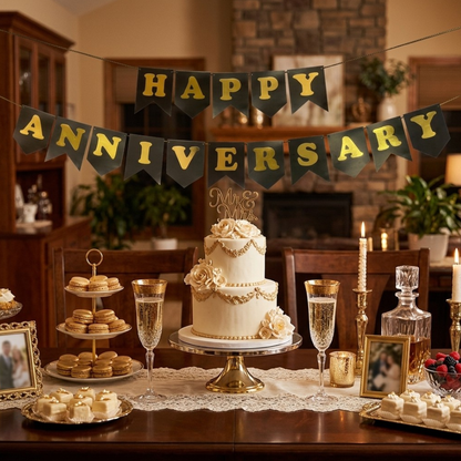 HAPPY ANNIVERSARY BLACK & GOLD