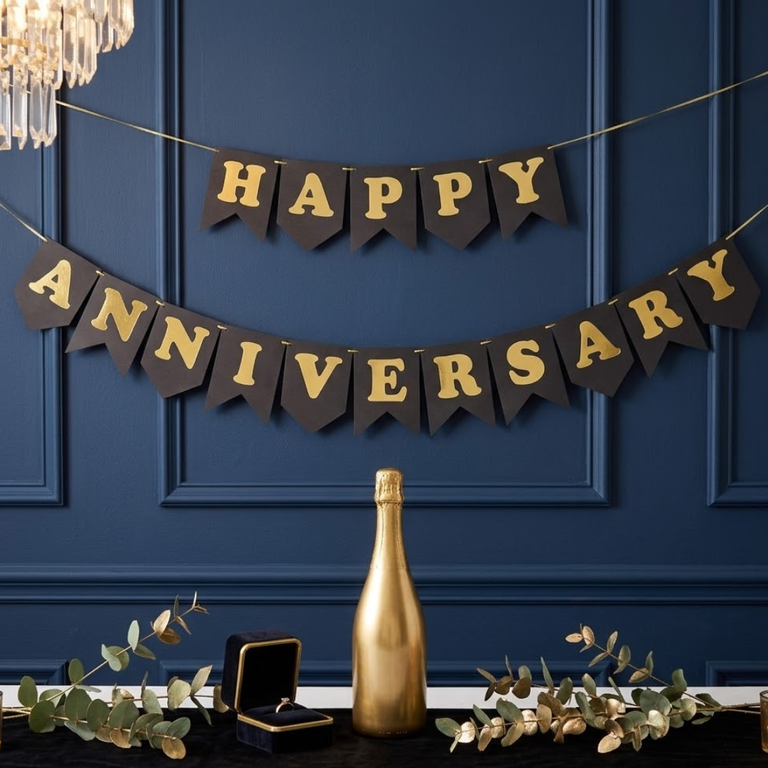 HAPPY ANNIVERSARY BLACK & GOLD
