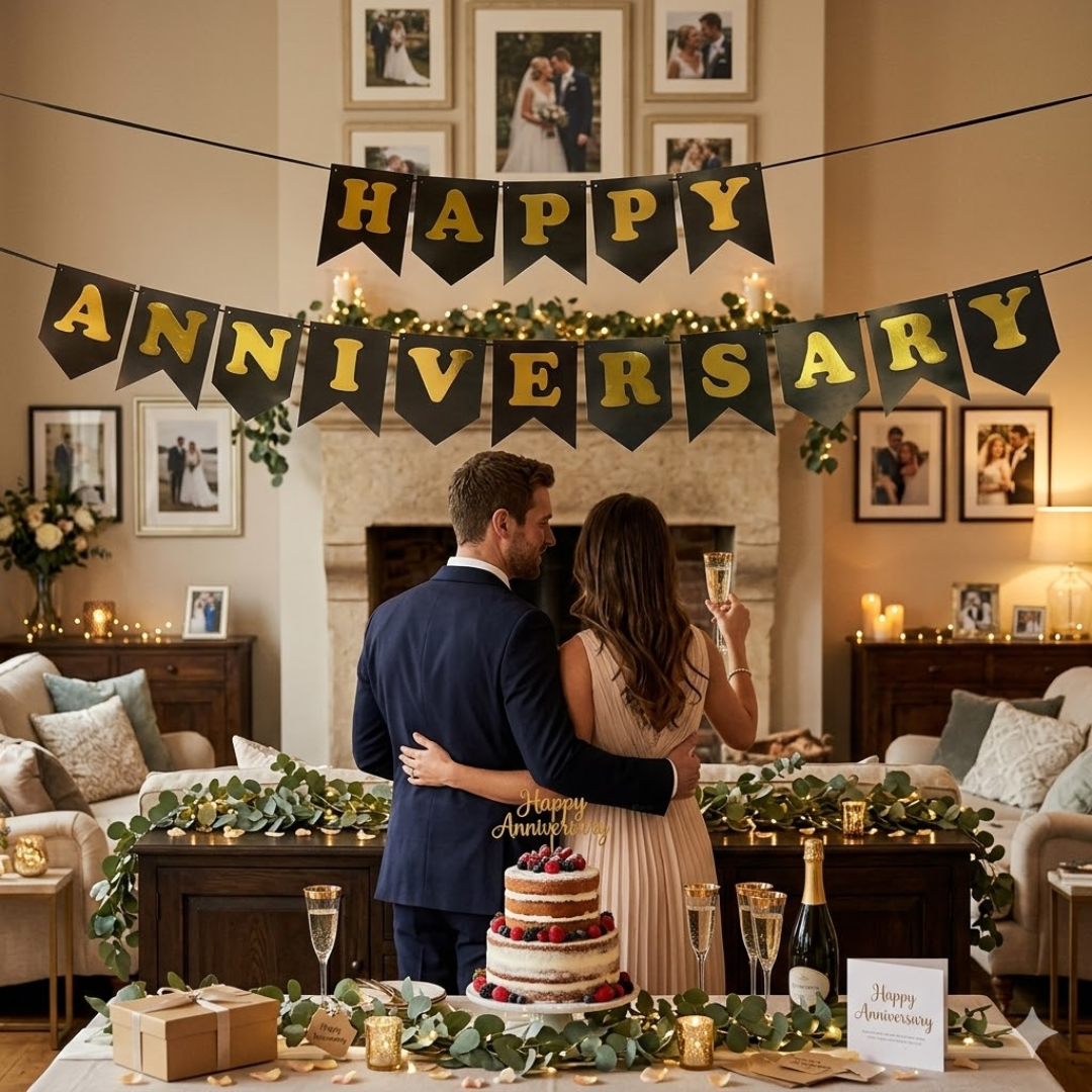 HAPPY ANNIVERSARY BLACK & GOLD