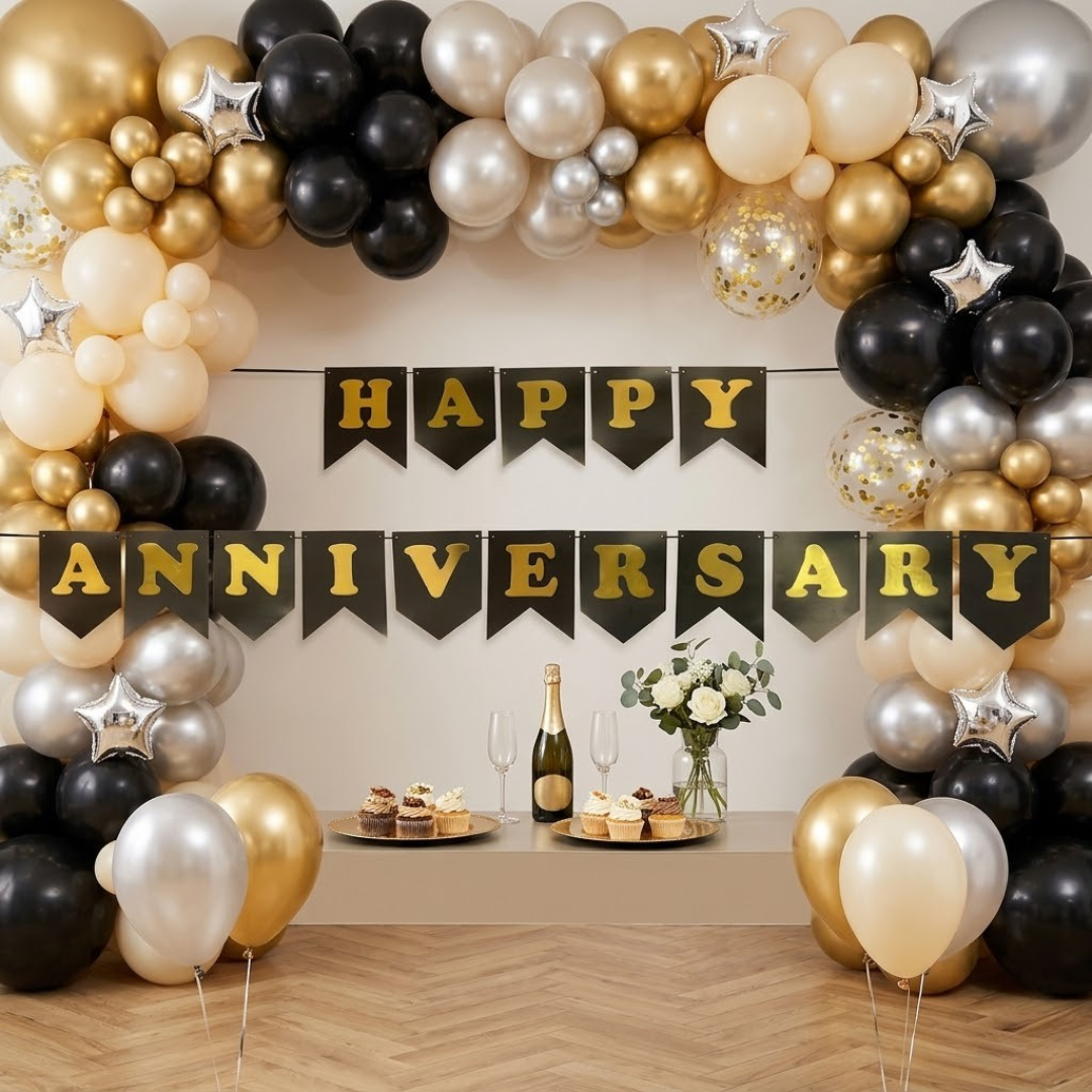HAPPY ANNIVERSARY BLACK & GOLD