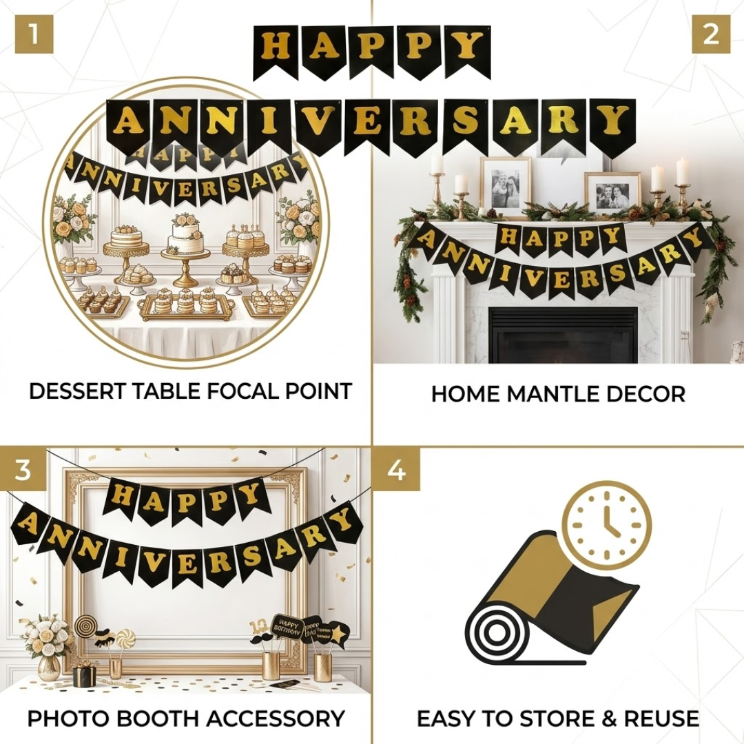 HAPPY ANNIVERSARY BLACK & GOLD