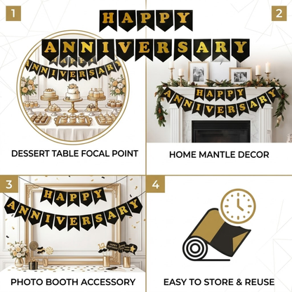 HAPPY ANNIVERSARY BLACK & GOLD