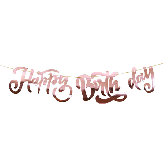 Happy Birthday Cursive Rose Gold Banner - 1pc