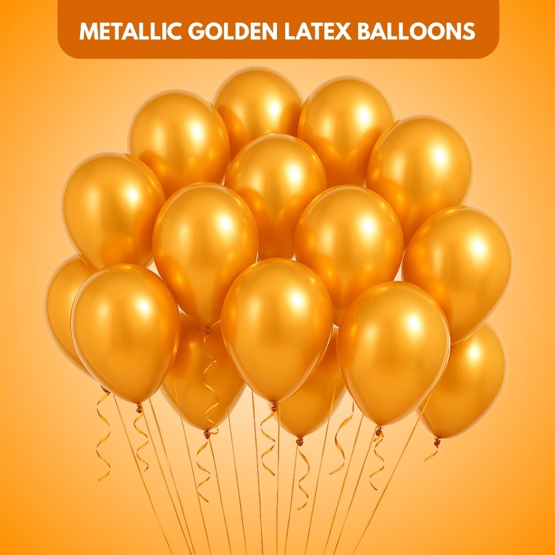 Metallic Golden Latex/Rubber Balloons - Helium Quality - 12 inches - 20PC