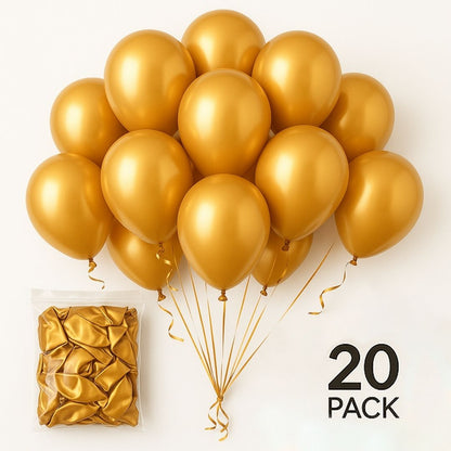 Metallic Golden Latex/Rubber Balloons - Helium Quality - 12 inches - 20PC