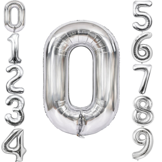 Silver Number 0 Foil Balloon 40 Inch  Air Filled Pack of 1