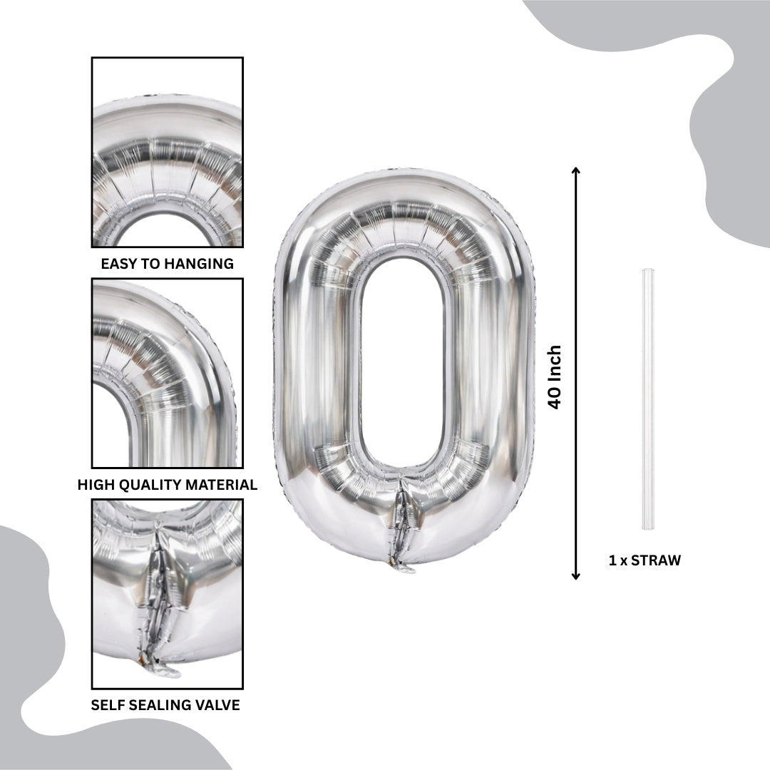 Silver Number 0 Foil Balloon 40 Inch  Air Filled Pack of 1