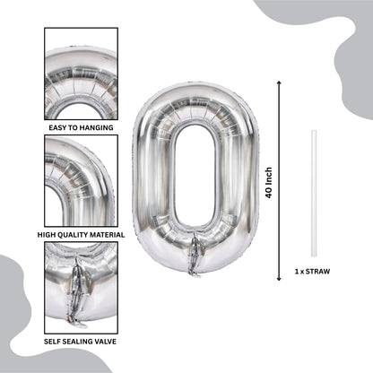 Silver Number 0 Foil Balloon 40 Inch  Air Filled Pack of 1