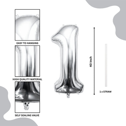 Number 1 Silver Foil Balloon - 40 inches - 1PC
