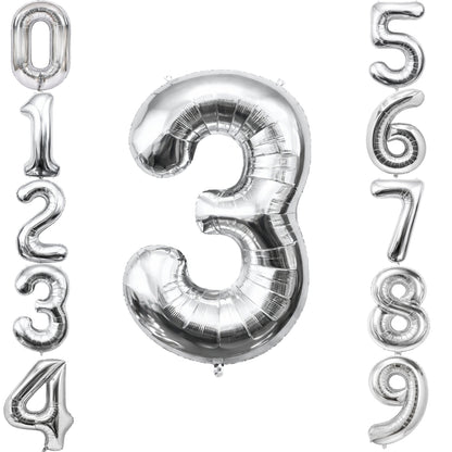 Silver Number 3 Foil Balloon 40 Inch  Air Filled Pack of 1