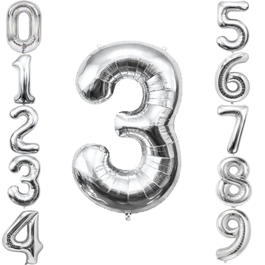 Silver Number 3 Foil Balloon 40 Inch  Air Filled Pack of 1