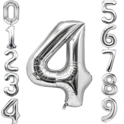 Silver Number 4 Foil Balloon 40 Inch  Air Filled Pack of 1