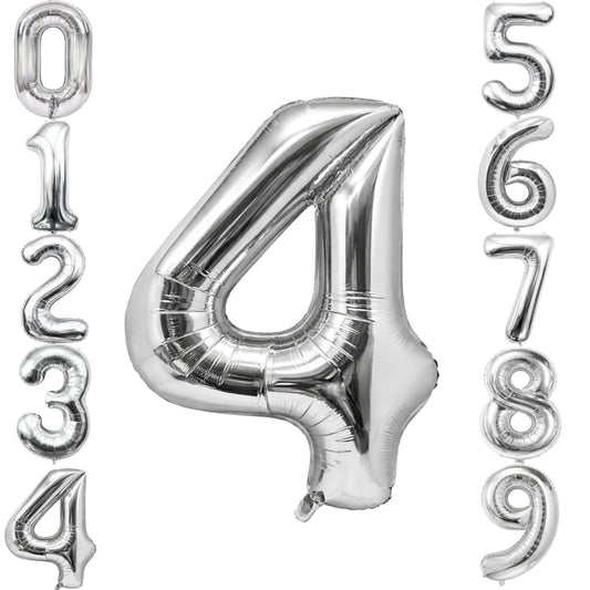 Silver Number 4 Foil Balloon 40 Inch  Air Filled Pack of 1