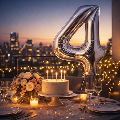 Silver Number 4 Foil Balloon 40 Inch  Air Filled Pack of 1
