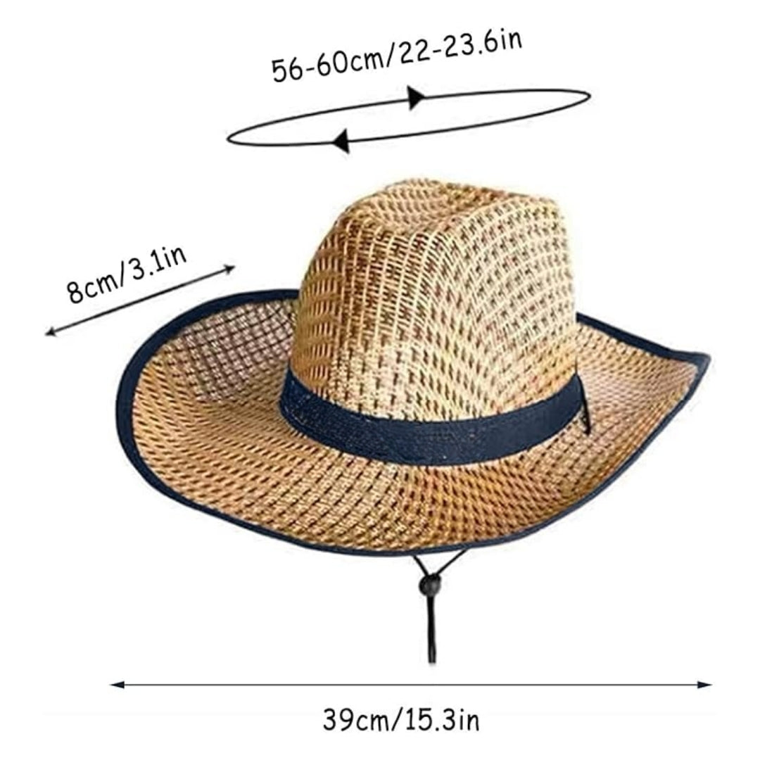 Cowboy Beach Hat with Dark Blue Ribbon