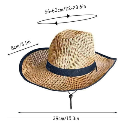 Cowboy Beach Hat with Dark Blue Ribbon