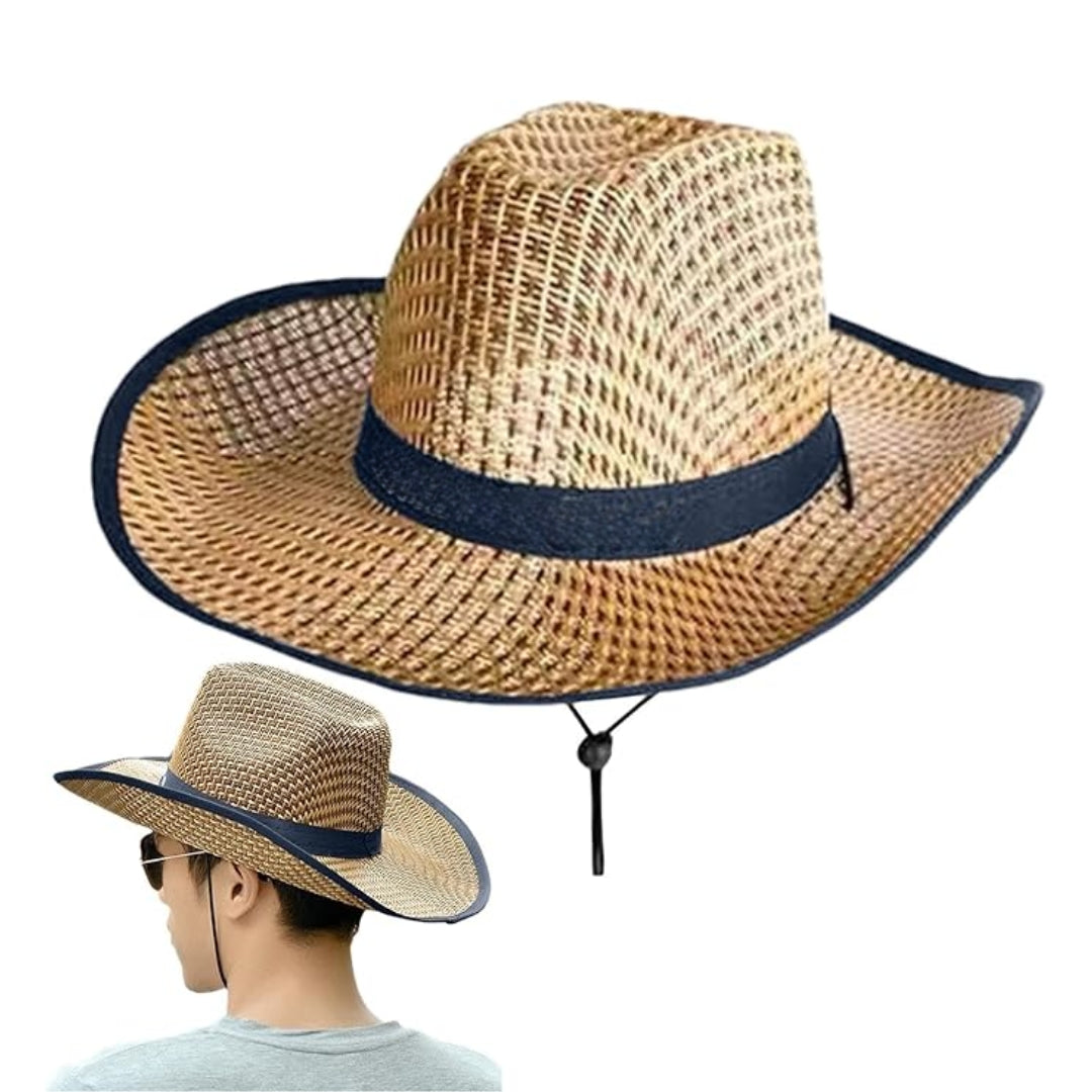 Cowboy Beach Hat with Dark Blue Ribbon