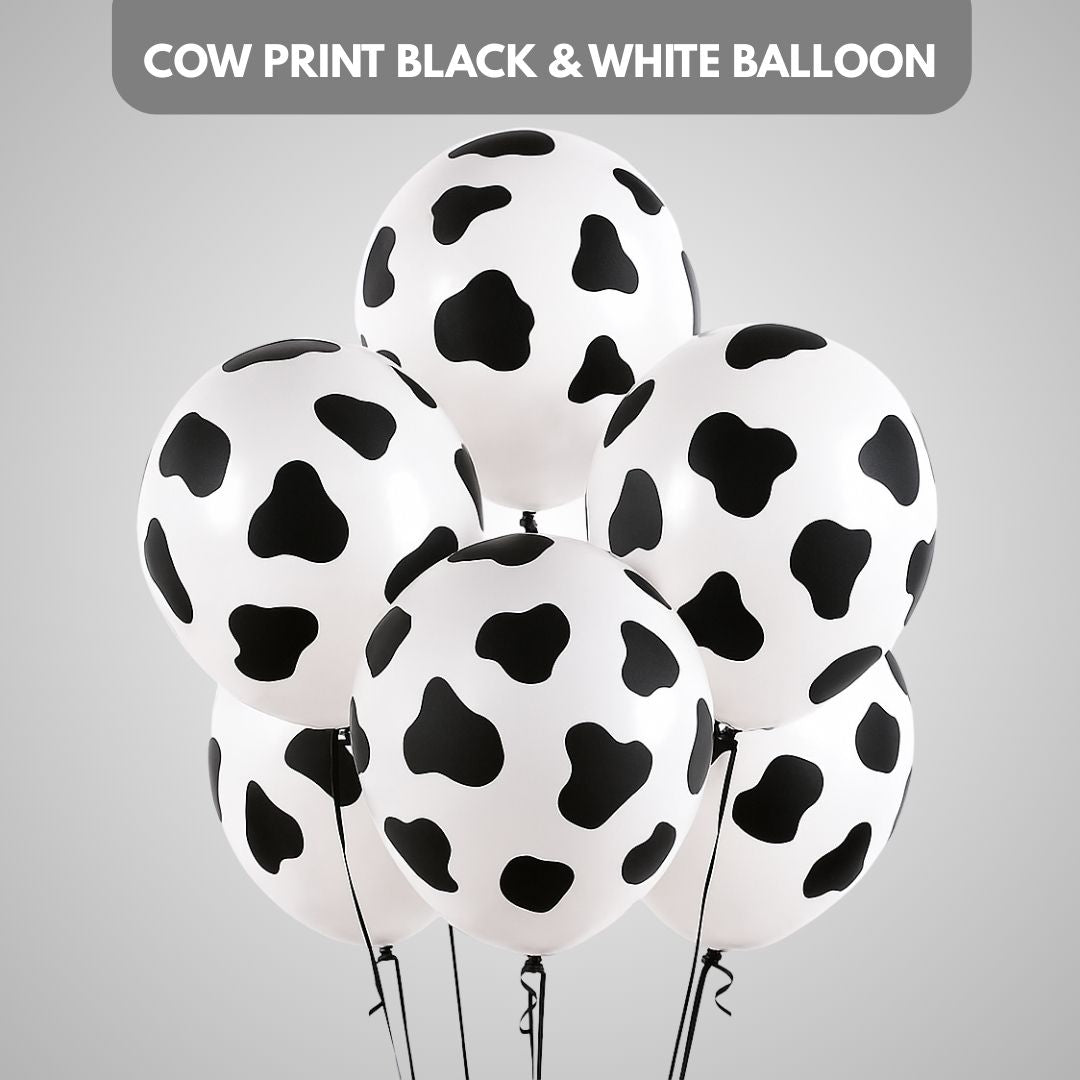 Cow Print Black & White Balloon 12" - Helium Quality – 6PC