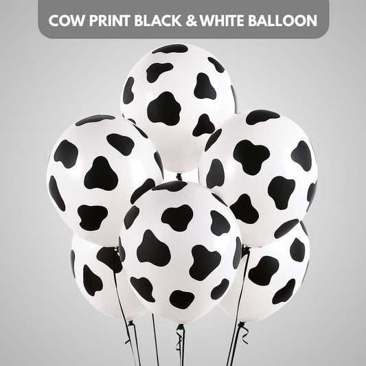 Cow Print Black & White Balloon 12" - Helium Quality – 6PC