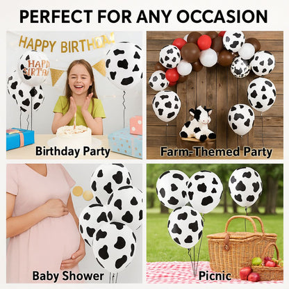 Cow Print Black & White Balloon 12" - Helium Quality – 6PC