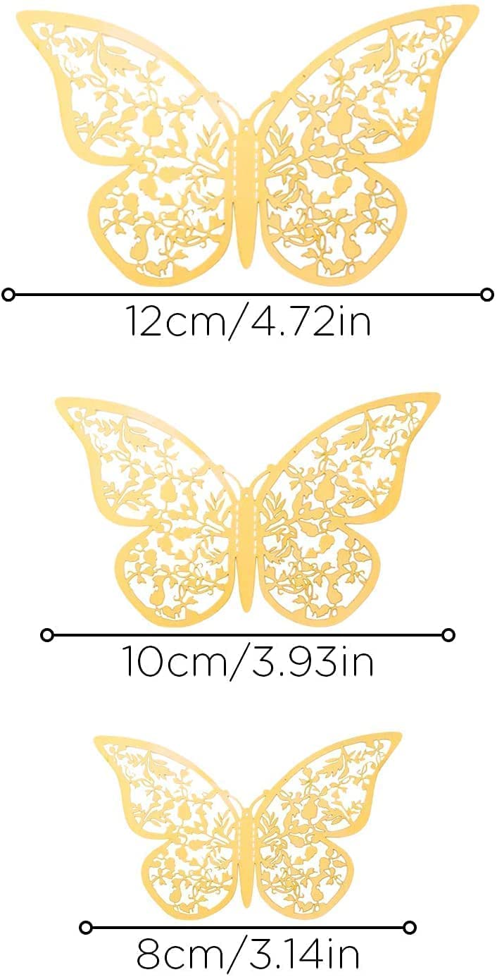 3D Butterfly Golden Decorations - 12PC