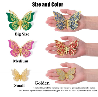 3D Butterfly Golden Decorations - 12PC