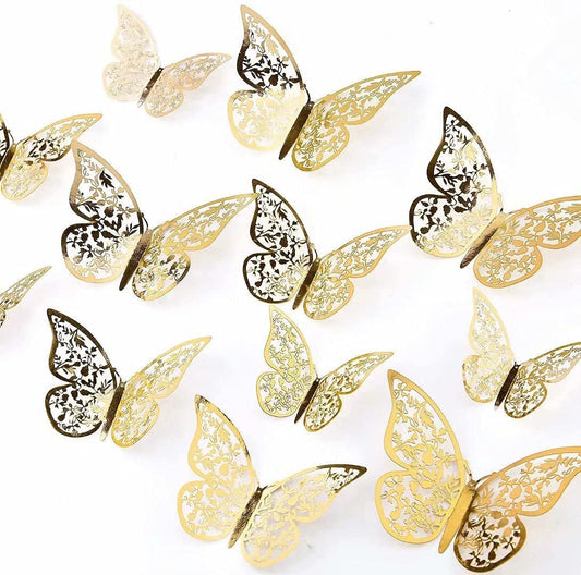 3D Butterfly Golden Decorations - 12PC