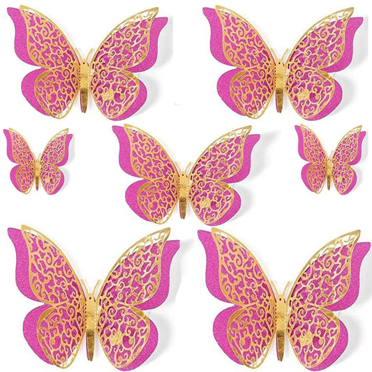 3D Butterfly Pink Decorations - 12PC