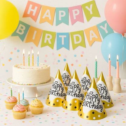 Happy Birthday Golden Hats - 8PC