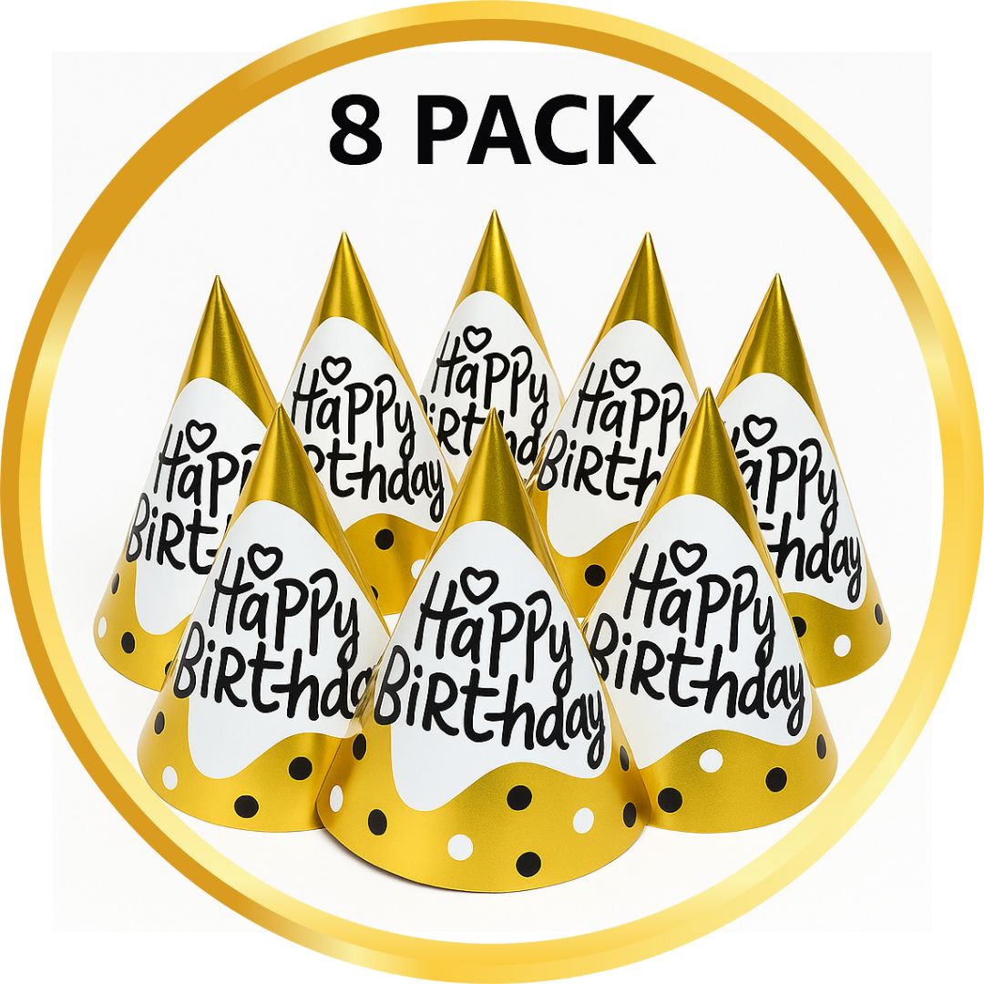 Happy Birthday Golden Hats - 8PC