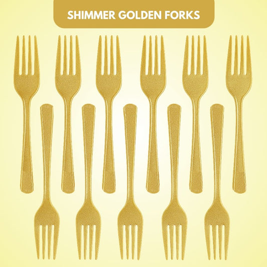 Shimmer Golden Forks - 12PC