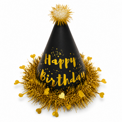 Black & Gold Happy Birthday Caps, Birthday Hats for Kids and Adults-Pack of 1