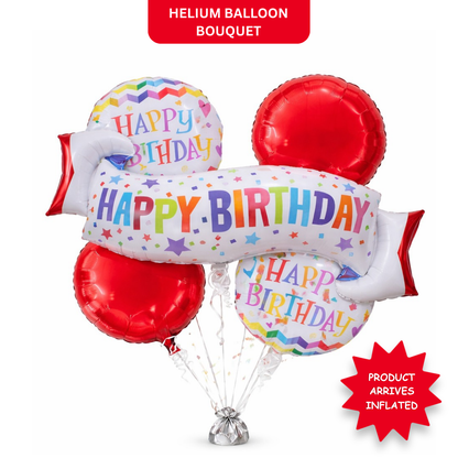 Happy Birthday Wishes Flag Banner Helium Filled Balloon Bouquet Set of 5