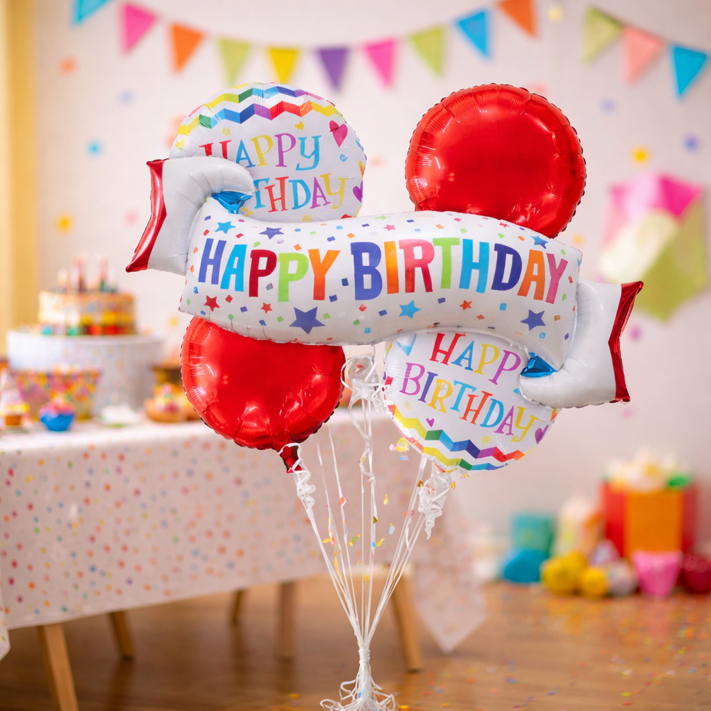 Happy Birthday Wishes Flag Banner Balloon Set - 5P