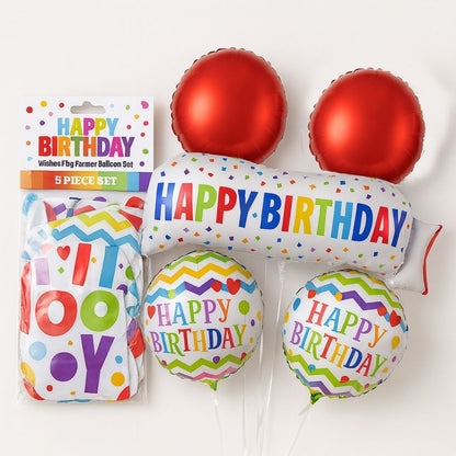 Happy Birthday Wishes Flag Banner Balloon Set - 5P