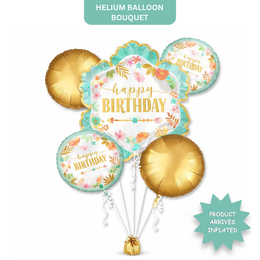 Boho Happy Birthday Helium Filled Balloon Bouquet Set of 5