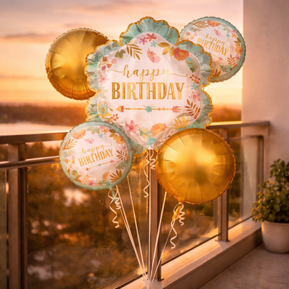 Boho Chic Floral Happy Birthday Set Of 5