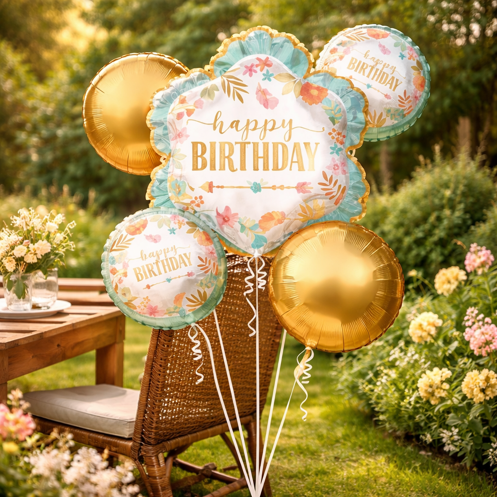 Boho Chic Floral Happy Birthday Set Of 5