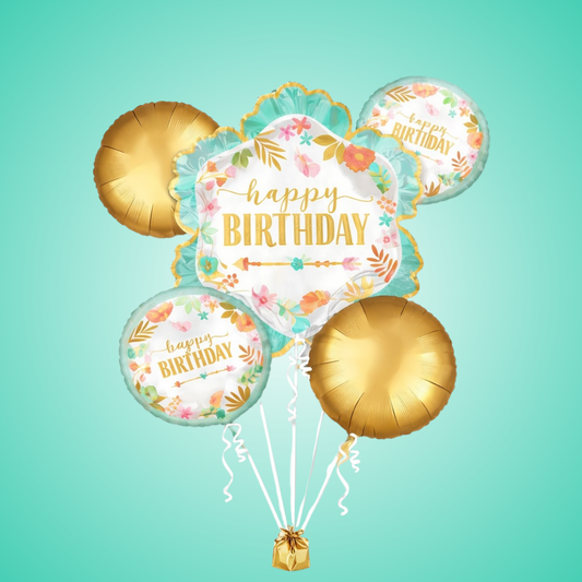 Boho Chic Floral Happy Birthday Set Of 5