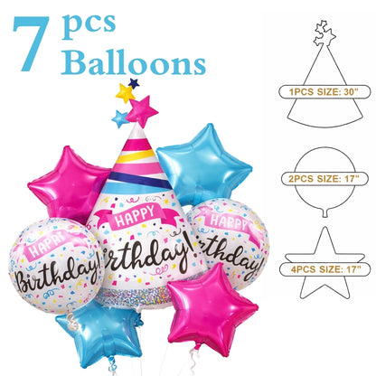 Happy Birthday Hat Shaped Helium Filled Balloon Bouquet Set of 7