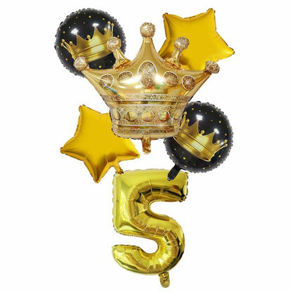 Golden Crown with 2 Black Crown and 2 Star Foil balloon 5 Set