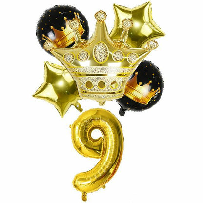 Golden Crown with 2 Black Crown and 2 Star Foil balloon 5 Set