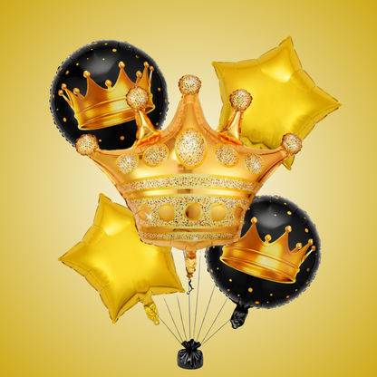 Golden Crown with 2 Black Crown and 2 Star Foil balloon 5 Set