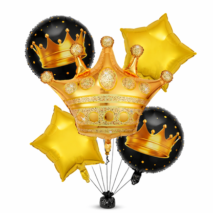 Golden Crown with 2 Black Crown and 2 Star Foil balloon 5 Set