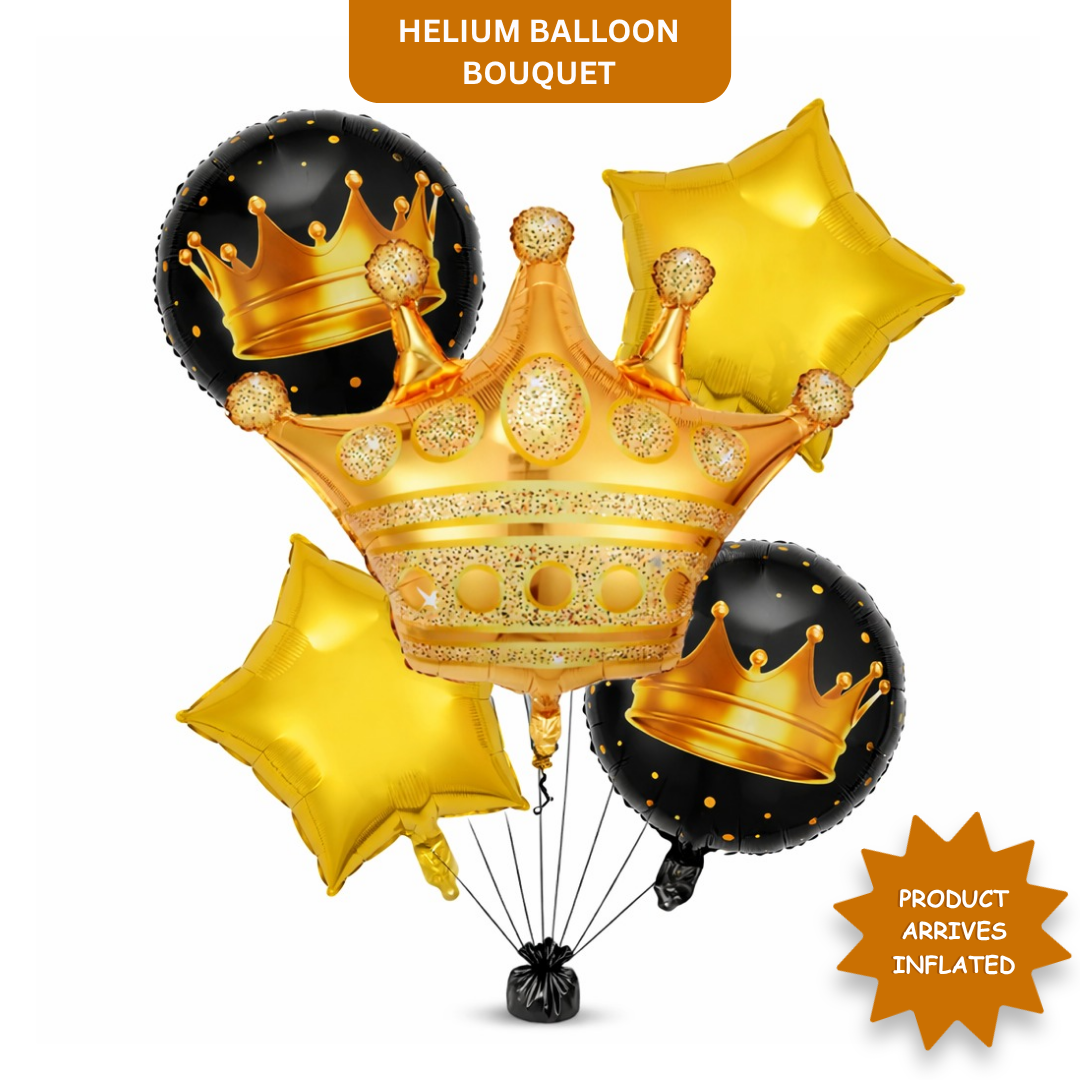 Royal Theme Crown Shaped Helium Filled Balloon Bouquet Set – 5PC