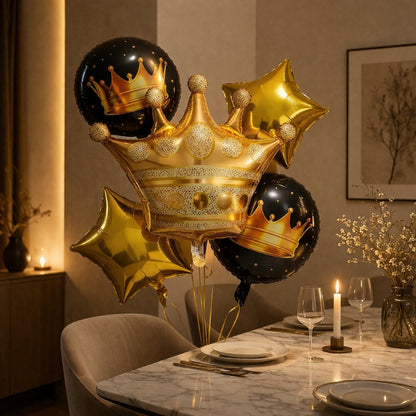 Royal Theme Crown Shaped Helium Filled Balloon Bouquet Set – 5PC