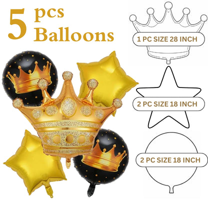 Golden Crown with 2 Black Crown and 2 Star Foil balloon 5 Set