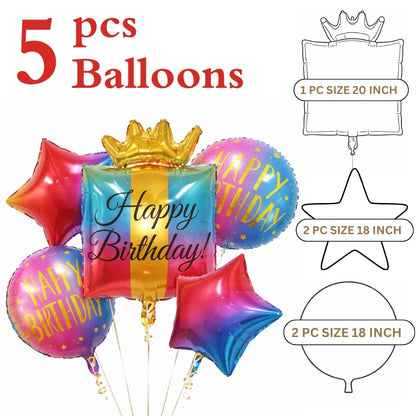 Happy Birthday Multicolor Helium Filled Foil Balloon Set of 5 | Pre-Inflated & Delivered | Birthday Decoration
